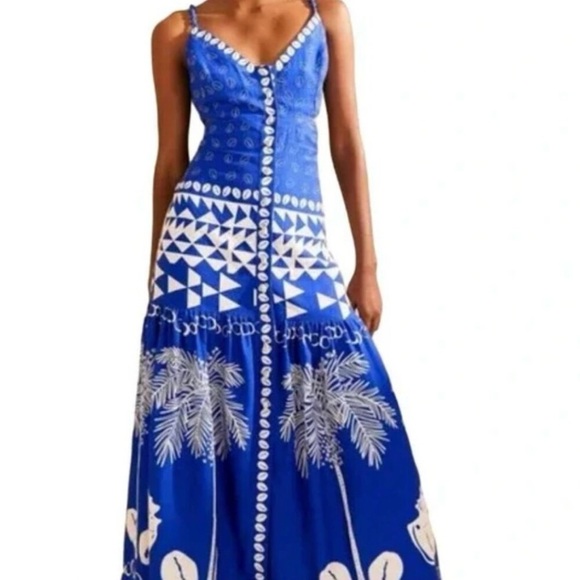 FARM Rio Dresses & Skirts - FARM RIO NWT Blue Mixed Ondina Midi Dress Cutouts Size XL
